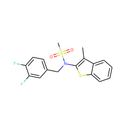 Cc1c(N(Cc2ccc(F)c(F)c2)S(C)(=O)=O)sc2ccccc12 ZINC000115228747