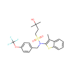 Cc1c(N(Cc2ccc(OC(F)(F)F)cc2)S(=O)(=O)CCC(C)(C)O)sc2ccccc12 ZINC000115231405