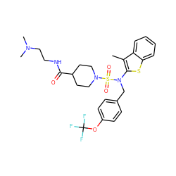 Cc1c(N(Cc2ccc(OC(F)(F)F)cc2)S(=O)(=O)N2CCC(C(=O)NCCN(C)C)CC2)sc2ccccc12 ZINC000139329945