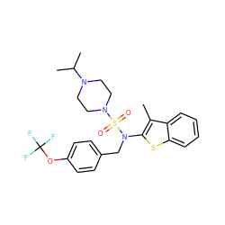 Cc1c(N(Cc2ccc(OC(F)(F)F)cc2)S(=O)(=O)N2CCN(C(C)C)CC2)sc2ccccc12 ZINC000139302449