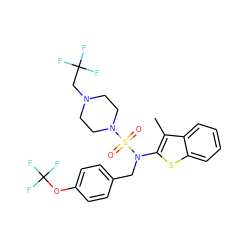 Cc1c(N(Cc2ccc(OC(F)(F)F)cc2)S(=O)(=O)N2CCN(CC(F)(F)F)CC2)sc2ccccc12 ZINC000139302846