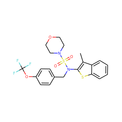 Cc1c(N(Cc2ccc(OC(F)(F)F)cc2)S(=O)(=O)N2CCOCC2)sc2ccccc12 ZINC000139329416