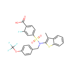 Cc1c(N(Cc2ccc(OC(F)(F)F)cc2)S(=O)(=O)c2ccc(C(=O)O)c(F)c2)sc2ccccc12 ZINC000115234225