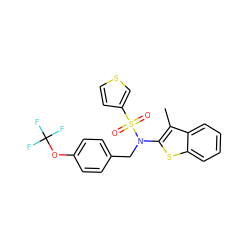 Cc1c(N(Cc2ccc(OC(F)(F)F)cc2)S(=O)(=O)c2ccsc2)sc2ccccc12 ZINC000115232508