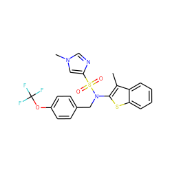 Cc1c(N(Cc2ccc(OC(F)(F)F)cc2)S(=O)(=O)c2cn(C)cn2)sc2ccccc12 ZINC000115228543