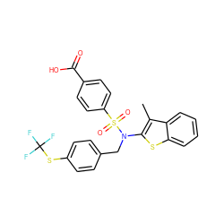 Cc1c(N(Cc2ccc(SC(F)(F)F)cc2)S(=O)(=O)c2ccc(C(=O)O)cc2)sc2ccccc12 ZINC000115230738