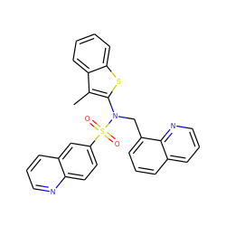 Cc1c(N(Cc2cccc3cccnc23)S(=O)(=O)c2ccc3ncccc3c2)sc2ccccc12 ZINC000115230501