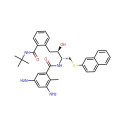 Cc1c(N)cc(N)cc1C(=O)N[C@@H](CSc1ccc2ccccc2c1)[C@H](O)Cc1ccccc1C(=O)NC(C)(C)C ZINC000027855621