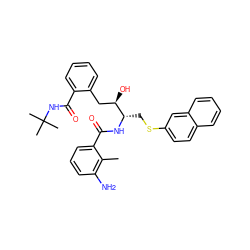 Cc1c(N)cccc1C(=O)N[C@@H](CSc1ccc2ccccc2c1)[C@H](O)Cc1ccccc1C(=O)NC(C)(C)C ZINC000027853732