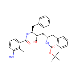 Cc1c(N)cccc1C(=O)N[C@@H](Cc1ccccc1)[C@@H](O)C[C@H](Cc1ccccc1)NC(=O)OC(C)(C)C ZINC000026646749