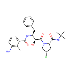 Cc1c(N)cccc1C(=O)N[C@@H](Cc1ccccc1)[C@H](O)C(=O)N1C[C@@H](Cl)C[C@H]1C(=O)NC(C)(C)C ZINC000013472002