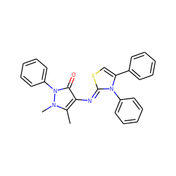 Cc1c(N=c2scc(-c3ccccc3)n2-c2ccccc2)c(=O)n(-c2ccccc2)n1C ZINC000254767214