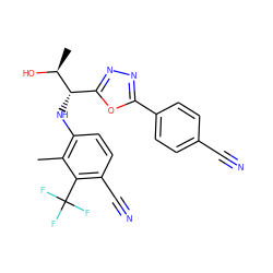 Cc1c(N[C@@H](c2nnc(-c3ccc(C#N)cc3)o2)[C@H](C)O)ccc(C#N)c1C(F)(F)F ZINC000115977430