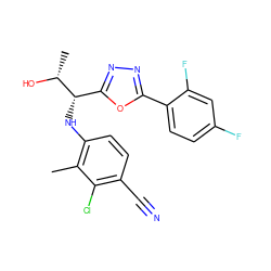 Cc1c(N[C@@H](c2nnc(-c3ccc(F)cc3F)o2)[C@@H](C)O)ccc(C#N)c1Cl ZINC000115971788