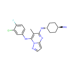 Cc1c(N[C@H]2CC[C@H](N)CC2)nc2ccnn2c1Nc1ccc(F)c(Cl)c1 ZINC000254093799