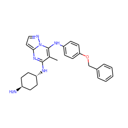 Cc1c(N[C@H]2CC[C@H](N)CC2)nc2ccnn2c1Nc1ccc(OCc2ccccc2)cc1 ZINC000254091790