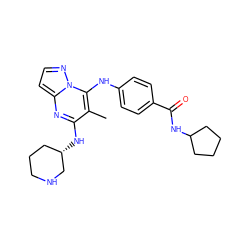 Cc1c(N[C@H]2CCCNC2)nc2ccnn2c1Nc1ccc(C(=O)NC2CCCC2)cc1 ZINC000095553972