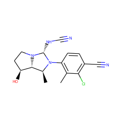 Cc1c(N2[C@@H](C)[C@@H]3[C@@H](O)CCN3[C@@H]2NC#N)ccc(C#N)c1Cl ZINC000040410391