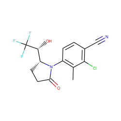 Cc1c(N2C(=O)CC[C@@H]2[C@@H](O)C(F)(F)F)ccc(C#N)c1Cl ZINC000115764146