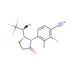 Cc1c(N2C(=O)CC[C@@H]2[C@H](O)C(F)(F)F)ccc(C#N)c1Cl ZINC000115765446