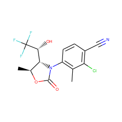 Cc1c(N2C(=O)O[C@@H](C)[C@@H]2[C@@H](O)C(F)(F)F)ccc(C#N)c1Cl ZINC000115763928