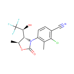 Cc1c(N2C(=O)O[C@@H](C)[C@@H]2[C@H](O)C(F)(F)F)ccc(C#N)c1Cl ZINC000115763899