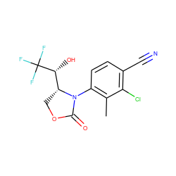 Cc1c(N2C(=O)OC[C@@H]2[C@@H](O)C(F)(F)F)ccc(C#N)c1Cl ZINC000115764070