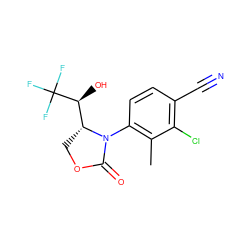 Cc1c(N2C(=O)OC[C@@H]2[C@H](O)C(F)(F)F)ccc(C#N)c1Cl ZINC000115763978