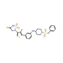 Cc1c(N2CC(=O)NS2(=O)=O)csc1-c1cccc(NC2CCN(S(=O)(=O)Cc3ccccc3)CC2)c1 ZINC000028886860