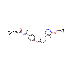 Cc1c(N2CC[C@@H](Oc3ccc([C@H](C)NC(=O)/C=C/C4CC4)cc3)C2)ccnc1OCC1CC1 ZINC000169709832