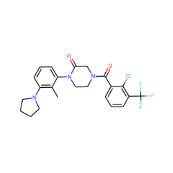 Cc1c(N2CCCC2)cccc1N1CCN(C(=O)c2cccc(C(F)(F)F)c2Cl)CC1=O ZINC000059298057