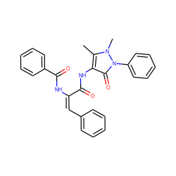 Cc1c(NC(=O)/C(=C\c2ccccc2)NC(=O)c2ccccc2)c(=O)n(-c2ccccc2)n1C ZINC000008686129