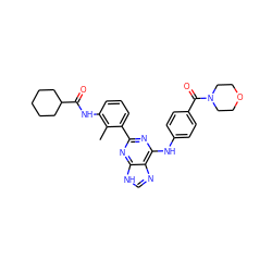 Cc1c(NC(=O)C2CCCCC2)cccc1-c1nc(Nc2ccc(C(=O)N3CCOCC3)cc2)c2nc[nH]c2n1 ZINC000169341176