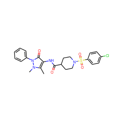 Cc1c(NC(=O)C2CCN(S(=O)(=O)c3ccc(Cl)cc3)CC2)c(=O)n(-c2ccccc2)n1C ZINC000003193427