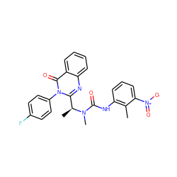 Cc1c(NC(=O)N(C)[C@@H](C)c2nc3ccccc3c(=O)n2-c2ccc(F)cc2)cccc1[N+](=O)[O-] ZINC000034631715