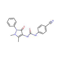 Cc1c(NC(=O)Nc2ccc(C#N)cc2)c(=O)n(-c2ccccc2)n1C ZINC000002862232