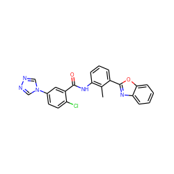 Cc1c(NC(=O)c2cc(-n3cnnc3)ccc2Cl)cccc1-c1nc2ccccc2o1 ZINC000000679782