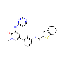 Cc1c(NC(=O)c2cc3c(s2)CCCC3)cccc1-c1cc(Nc2ccncn2)c(=O)n(C)c1 ZINC000115096713