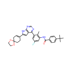 Cc1c(NC(=O)c2ccc(C(C)(C)C)cc2)cc(F)cc1-c1ncnc2[nH]c(C3=CCC4(CC3)OCCO4)cc12 ZINC000143206194