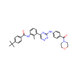 Cc1c(NC(=O)c2ccc(C(C)(C)C)cc2)cccc1-c1cnnc(Nc2ccc(C(=O)N3CCOCC3)cc2)n1 ZINC000205376236