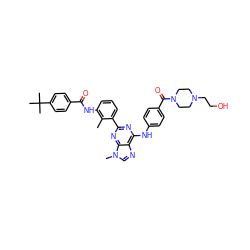 Cc1c(NC(=O)c2ccc(C(C)(C)C)cc2)cccc1-c1nc(Nc2ccc(C(=O)N3CCN(CCO)CC3)cc2)c2ncn(C)c2n1 ZINC000169341142