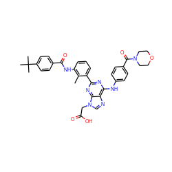 Cc1c(NC(=O)c2ccc(C(C)(C)C)cc2)cccc1-c1nc(Nc2ccc(C(=O)N3CCOCC3)cc2)c2ncn(CC(=O)O)c2n1 ZINC000169341165