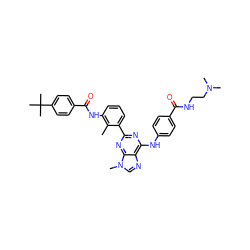 Cc1c(NC(=O)c2ccc(C(C)(C)C)cc2)cccc1-c1nc(Nc2ccc(C(=O)NCCN(C)C)cc2)c2ncn(C)c2n1 ZINC000169341146