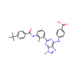 Cc1c(NC(=O)c2ccc(C(C)(C)C)cc2)cccc1-c1nc(Nc2ccc(C(=O)O)cc2)c2ncn(C)c2n1 ZINC000169340183