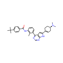 Cc1c(NC(=O)c2ccc(C(C)(C)C)cc2)cccc1-c1ncnc2[nH]c(C3=CC[C@H](N(C)C)CC3)cc12 ZINC000142960181