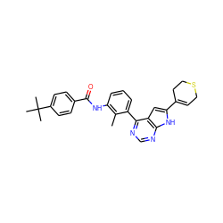 Cc1c(NC(=O)c2ccc(C(C)(C)C)cc2)cccc1-c1ncnc2[nH]c(C3=CCSCC3)cc12 ZINC000142980285