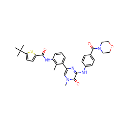 Cc1c(NC(=O)c2ccc(C(C)(C)C)s2)cccc1-c1cn(C)c(=O)c(Nc2ccc(C(=O)N3CCOCC3)cc2)n1 ZINC000115160114