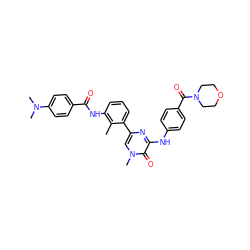 Cc1c(NC(=O)c2ccc(N(C)C)cc2)cccc1-c1cn(C)c(=O)c(Nc2ccc(C(=O)N3CCOCC3)cc2)n1 ZINC000115157161