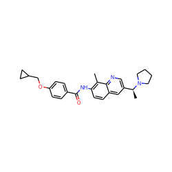 Cc1c(NC(=O)c2ccc(OCC3CC3)cc2)ccc2cc([C@H](C)N3CCCC3)cnc12 ZINC000084705131