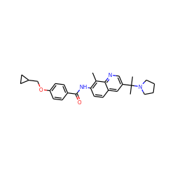 Cc1c(NC(=O)c2ccc(OCC3CC3)cc2)ccc2cc(C(C)(C)N3CCCC3)cnc12 ZINC000084705172